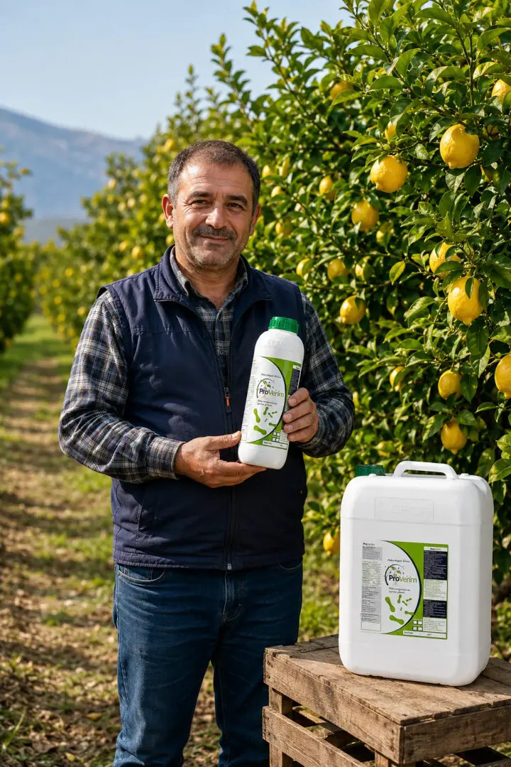 Limon bahçesinde Proverim ürünüyle çiftçi